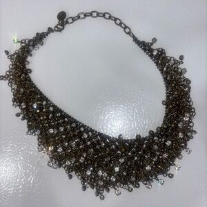 Vintage signed RJ Graziano  Bronze and Crystal mesh and crystal 18” necklace